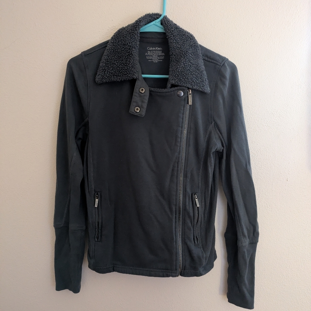 Calvin Klein Women's Gray Jacket with Sherpa Collar
